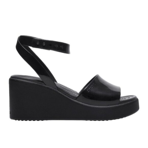 Crocs Brooklyn High Shine Ankle Strap Womens Wedge Black US Size 7 Shiny Heel - Picture 9 of 12
